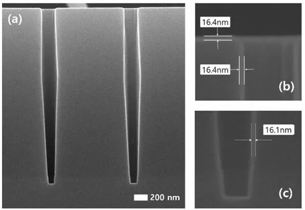 SEM image of step coverage of tungsten film deposited from WCl5